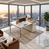 Poste de travail moderne pour 2 personnes avec armoire à dossiers intégrée, écran de confidentialité à cloison haute, bureau modulaire en MDF E1 pour personnel