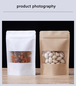 Phân hủy sinh học tái chế tùy chỉnh đứng lên túi thực phẩm khô bao bì Túi giấy Kraft nâu với cửa sổ mờ - Product Image 5