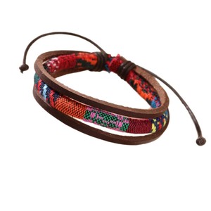 Bracelet en cuir multi-couches pour homme avec tissu amazonien, bracelet ajustable pour bijoux de mode - Product Image 5