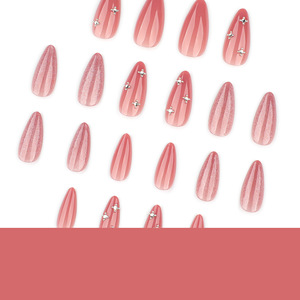 BIN <span class=keywords><strong>Faux</strong></span> <span class=keywords><strong>Ongles</strong></span> Portables Nude Effet Œil de Chat, Forme Amande Courte, Strass Scintillants, Embouts d'Art Ongulaire Transfrontaliers, Marque Nationale - Product Image 4