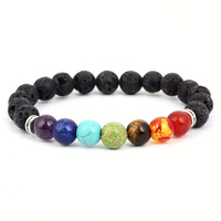 Bracelet personnalisé des 7 Chakras pour hommes, bijou de lave de guérison, Anti-fatigue, réglable, en pierre naturelle, style Volcano, fait à la main, breloque en cristal, 8mm