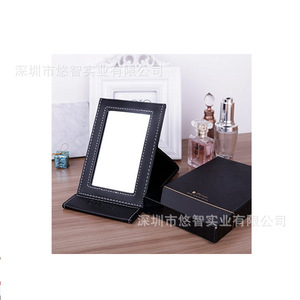 Customized logo PU leather folding makeup <b>mirror</b>, portable <b>mirror</b>, <b>tabletop</b> vanity <b>mirror</b>, creative gift <b>mirror</b>. - Product Image 3
