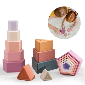 1 ensemble de jouets à empiler <span class=keywords><strong>en</strong></span> Silicone, bloc de construction sans BPA, anneau de dentition <span class=keywords><strong>en</strong></span> Silicone souple, jouets éducatifs pliants - Product Image 1