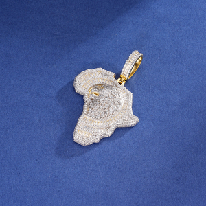 Pendentif Tête de Lion Carte <span class=keywords><strong>d</strong></span>'<span class=keywords><strong>Afrique</strong></span> Iced Out en Argent 925 Plaqué Or Bicolore avec Diamants CZ Taille Baguette, Breloque Hip Hop pour Hommes - Product Image 5