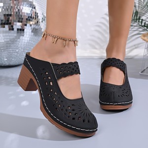 Nouvelles sandales d'été 2026 pour femme à talon compensé et bout fermé, style pêcheur, talon carré, fermeture à boucle, dessus en PU tendance, semelle en caoutchouc - Product Image 3