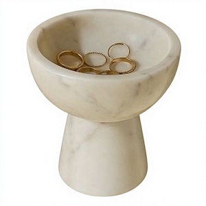 Bandeja de joyería de mármol con pedestal, organizador decorativo de lujo para joyas, cuenco de piedra para guardar anillos, pendientes y pulseras, decoración para tocador. - Product Image 1