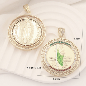Ciondoli Religiosi Placcati Oro 14K all'Ingrosso, San Giuda e Vergine Maria, Gioielli con Zirconi CZ, Materiale Principale Ottone - Product Image 6