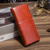 Dompet kulit sapi lapisan atas, tempat banyak kartu genggam panjang dengan penutup ritsleting fitur antimaling bermotif dengan batu