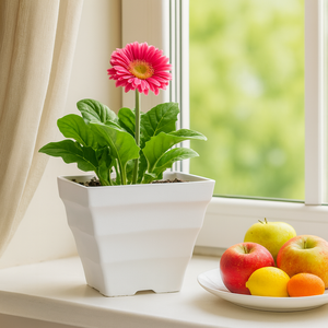 Vente en gros de petits pots de plantes carrés en plastique PP 24x24x22cm Blanc Design ondulé conique pour la décoration de jardin et de maison - Product Image 6