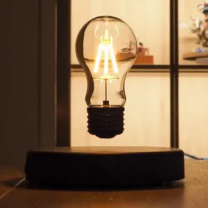 Levitating Light Bulb Rotating Floating Bulb Wood Table Lamp Unique Gifts Home Decoration