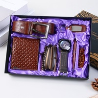 Set de Regalo Ejecutivo de Lujo Personalizado para Hombre: Reloj de Cuarzo, Perfume, Cinturón de Cuero, Cartera, Corbata, Gemelos, Regalo Conmemorativo de Viaje