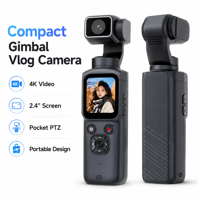 HJD05 4K Handheld Action Camera Pocket Gimbal 1.4" Screen AI Tracking Gesture 160 Wide Angle Sports Cam for Vlogging Travel