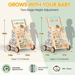 Kid Furniture Custom Natural <b>Wood</b> Learning Walking Toy Adjustable Speed & Height 10-in-1 Montessori Push <b>Walker</b> for Toddlers - Product Image 2