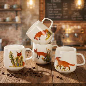 Taza de Porcelana con Diseño de Zorro de Dibujos Animados Estilo Americano, Colorida, Apta para Lavavajillas, Reutilizable, Apta para Microondas, con Caja de Regalo para el Hogar - Product Image 1