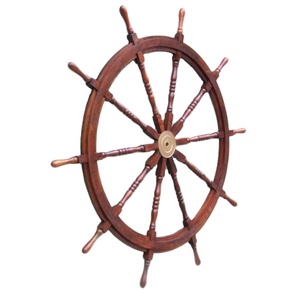 Rueda de barco decorativa antigua de 72 "con marco y cubo de latón Fabricante que suministra productos de decoración del hogar a la venta - Product Image 2