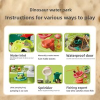 Taman Bermain Air Plastik Anak-Anak Musim Panas, Splash Pad Dinosaurus Elektrik Penyemprot Kabut, Perosotan Air, Rumah Bermain, Mainan untuk Anak Laki-Laki Perempuan 3-6 Tahun