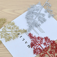Branches de pin artificielles en plastique dorées, style américain, fleurs, verdure, paillettes, feuilles de cyprès multicolores, 32 cm