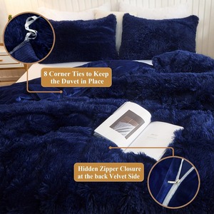 China Manufacture Faux Fur Fluffy PV Fleece <strong>Navy</strong> Blue <strong>Duvet</strong> Cover Pillowcases Bedding <strong>Set</strong> for Winter - Product Image 6