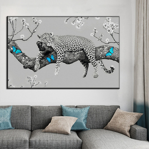 Peinture <span class=keywords><strong>sur</strong></span> toile d'animaux, lion noir et blanc, tigre, léopard couché <span class=keywords><strong>sur</strong></span> l'arbre, affiche murale - Product Image 5