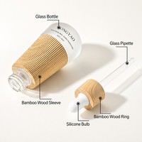 Flacon compte-gouttes conique en verre de 30 ml avec manchon en bois détachable, flacon de sérum ambré dépoli, 4 options de bois