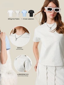 T-shirt à manches courtes pour femme, de haute qualité, style streetwear américain, 100% coton, couleur unie, 305 g, décontracté, sport, col rond - Product Image 2