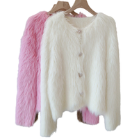 Cardigan en tricot épais à manches longues et boutons, style décontracté, avec fourrure courte, pour femme, collection Hiver 2026 - Vente en gros