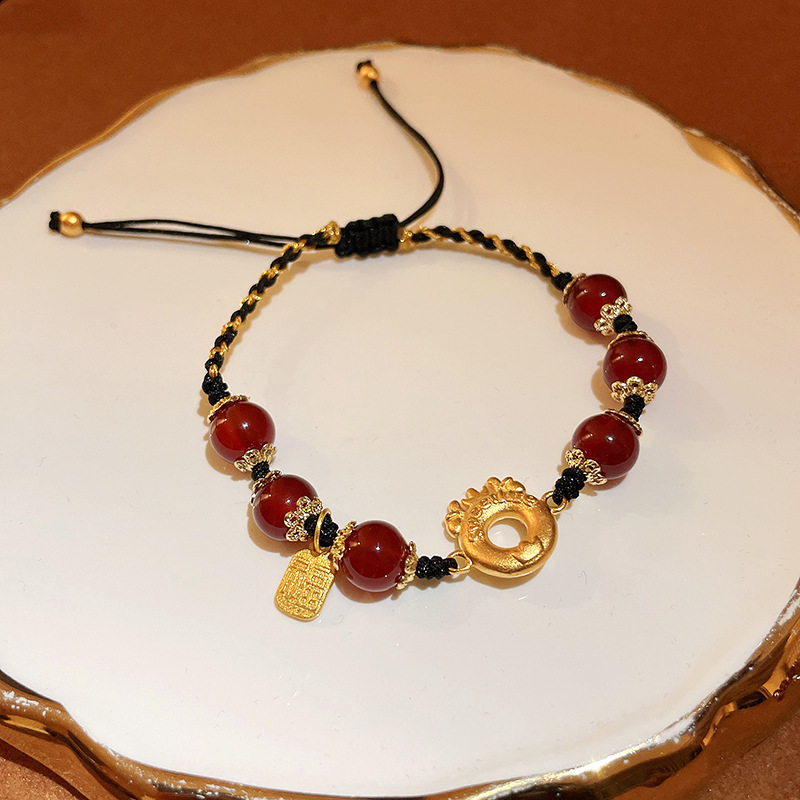 Prosy Bracciale Impilabile Multilayer Cristallo E Nappa - Gioielli Fatti A Mano Regolabili Per Donne, Ragazze (Rosso)