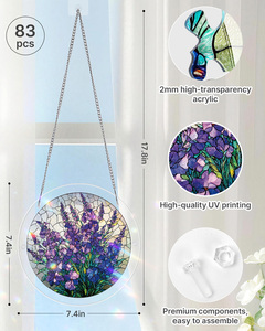 Atrapasueños de acrílico con diseño floral morado, colgante de cristal para ventana, decoración artística para pared del hogar, regalo festivo - Product Image 5