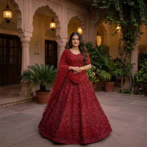 Ensemble de lehenga choli brodé marron pour femmes avec dupatta, robe de mariage indienne pakistanaise - Product Image 1