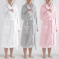 FEIYUE Peignoir de Bain Mi-Long en Flanelle pour Femme, Col en V, Fermeture à Cordon, Doux, Qualité Hôtelière, Vêtement d'Intérieur Confortable