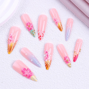 Kit de <span class=keywords><strong>faux</strong></span> <span class=keywords><strong>ongles</strong></span> 3D de luxe personnalisés de haute qualité, vente en gros, courts, carrés, amande, French Manucure, en <span class=keywords><strong>gel</strong></span> souple, à presser - Product Image 4