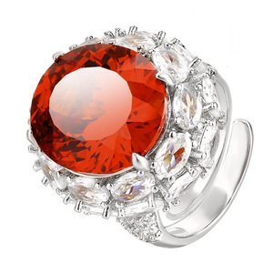 Gioielli alla Moda, Anelli Regolabili Ecologici in Rame con Zirconi Rossi Taglio Rotondo 14*16mm per Donne - Product Image 1