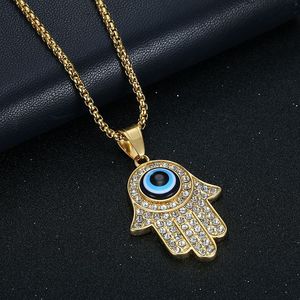 Collier Pendentif Main de Fatima en Acier Inoxydable avec Strass et Breloque Mauvais Œil, Chaîne Couleur Or et Argent, Bijou Cadeau - Product Image 4