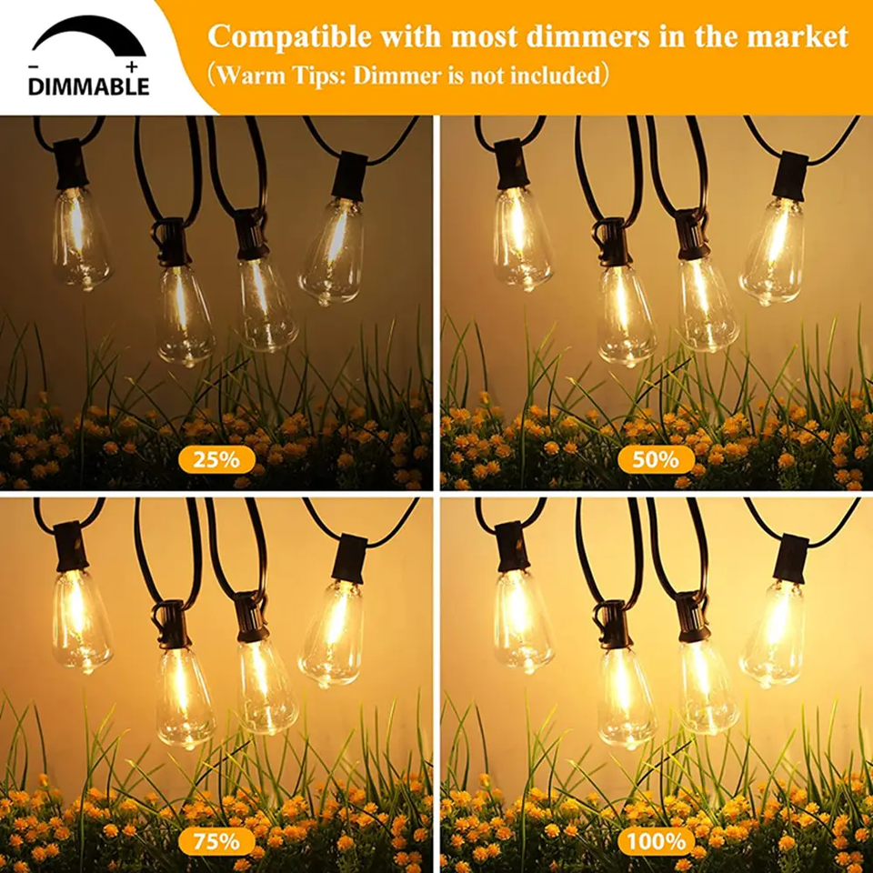 High Home IP65 Waterproof Outdoor String Lights - 25 Bulbs E12 Christmas Decorative Lights