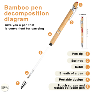 Wholesale Personalized 2 in 1 Multi-Color Touch Head Press Bamboo <b>Pens</b> with Custom Logo Print Eco Friendly Stylus Screen Phone - Product Image 3