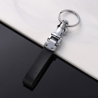 Porte-clés en cuir véritable pour homme avec mousqueton en alliage et boucle tête de léopard, durable et personnalisable, noir, non imprimé