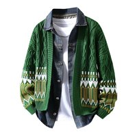 Cardigan Homme Printemps-Automne Confortable, Respirant et Chaud à Boutonnage Simple avec Motif Patchwork et Col Rabattu