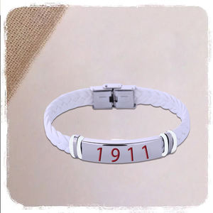 Barre en acier inoxydable de haute qualité et fabrication de cuir grec <span class=keywords><strong>Kappa</strong></span> KAY inspiré le ton rouge et blanc 1911 symbole bracelet de fraternité - Product Image 6