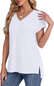 Camisetas básicas de verano para mujer, bonitas camisetas holgadas con cuello en V, trajes elegantes informales de moda con mangas cortas, tela de punto sólida - Product Image 5