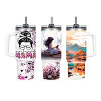Autocollants UV personnalisés en gros pour gobelets de 40 oz, motifs de dessins animés, surface lisse et rigide, impression par transfert durable