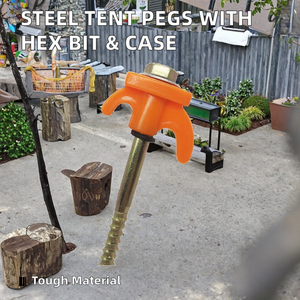 Piquets de tente en acier trempé avec étui de transport, conception à visser avec embout hexagonal, marteaux pratiques pour le camping en extérieur - Product Image 3
