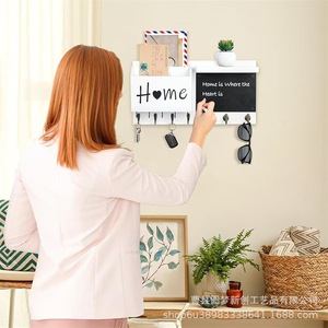 Cross-border wooden bookshelf, living room entryway key and coat <b>rack</b>, simple wooden wall <b>shelf</b> - Product Image 2