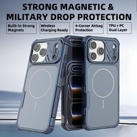 Coque de protection antichoc magnétique 3-en-1 avec coussinets d'air pour iPhone 17 Air, 16 Plus, 15 – Étui de chargement pour téléphone portable