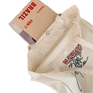 Sac fourre-tout en toile pour femme avec logo personnalisé imprimé, sac à main de shopping, sac d'école en toile avec poche zippée, toile de coton - Product Image 6