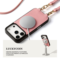 Schokbestendige camerabescherming, echt lederen portemonnee-telefoonhoes met crossbody-koord voor iPhone 17 18 Pro Max OEM