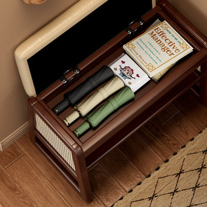 Solid Wood And Rattan Shoe <b>Bench</b> With Storage For Entrance Use - Product Image 4