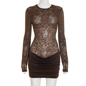 GX25265 Boutique de vêtements pour femmes, streetwear, <span class=keywords><strong>robe</strong></span> sexy à manches longues, col rond, <span class=keywords><strong>dentelle</strong></span> transparente, <span class=keywords><strong>robe</strong></span> de soirée, <span class=keywords><strong>robe</strong></span> <span class=keywords><strong>moulante</strong></span> élégante, mini robes - Product Image 3