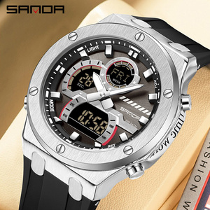 SANDA 3368 นาฬิกาข้อมือผู้ชายสำหรับธุรกิจพร้อมสายเหล็กและสายซิลิโคน นาฬิกากันน้ำแบบมัลติฟังก์ชั่นแสดงเวลาโลกสำหรับวัยรุ่น - Product Image 6