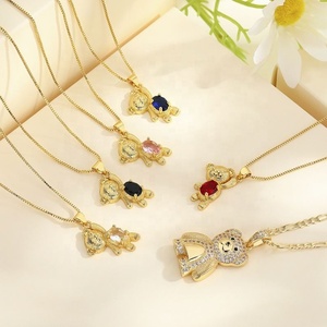 Collares de Moda Hip Hop con Cadena de Eslabones de Oso de Latón Chapado en Oro de 18K y Circonitas, Serie Charm, Venta al por Mayor, Joyería Fina para Mujer - Product Image 1