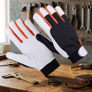 Guantes de Trabajo de Cuero Antideslizantes con Puño Elástico, Puntas de los Dedos Blancas, Negras y Naranjas, Guantes de Uso General para Ensamblaje - Product Image 5